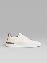 ZEGNA Triple Stitch™ Leather Sneaker – White / Tan
