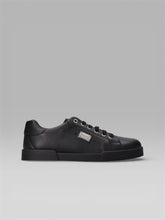 DOLCE & GABBANA Portofino Leather Sneakers with Logo Plaque – Black