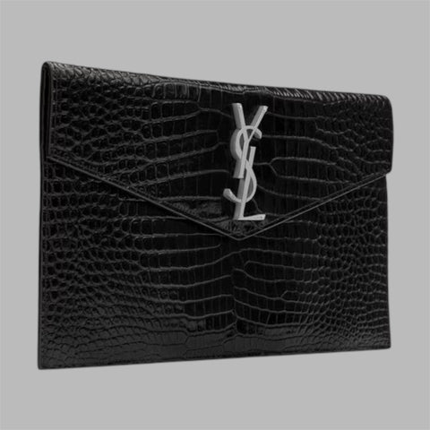 UPTOWN POUCH IN CROCODILE-EMBOSSED SHINY LEATHER