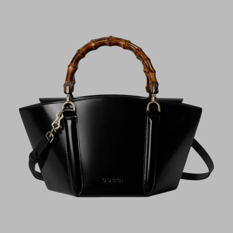 Mini bamboo top handle tote bag