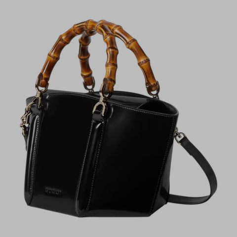 Mini bamboo top handle tote bag