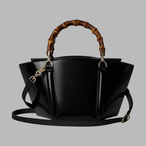 Mini bamboo top handle tote bag