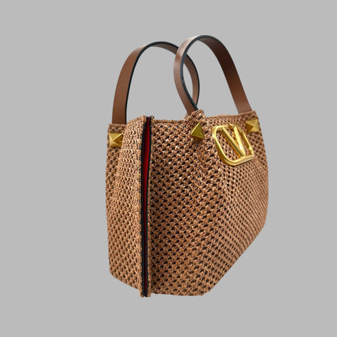 Valentino Garavani Roman Stud Raffia Bag