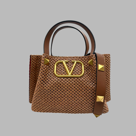Valentino Garavani Roman Stud Raffia Bag
