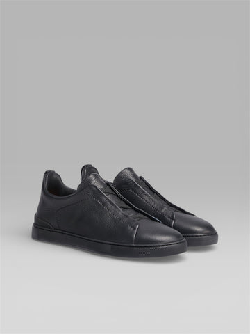 ZEGNA Triple Stitch™ Leather Sneaker – Black