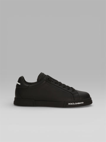 DOLCE & GABBANA Portofino Logo-Print Leather Sneakers – Black