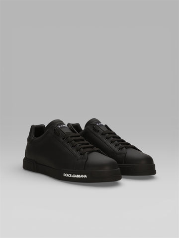 DOLCE & GABBANA Portofino Logo-Print Leather Sneakers – Black