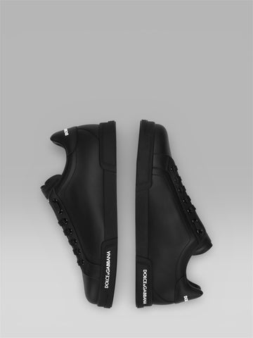 DOLCE & GABBANA Portofino Logo-Print Leather Sneakers – Black