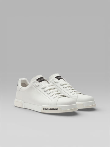 DOLCE & GABBANA Portofino Logo-Print Leather Sneakers – White