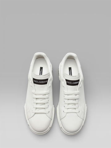 DOLCE & GABBANA Portofino Logo-Print Leather Sneakers – White
